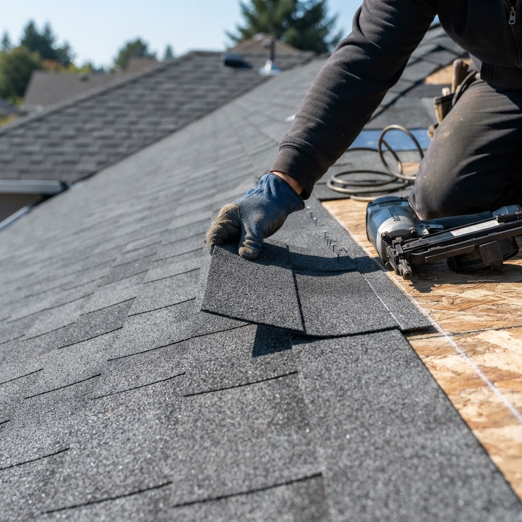 Shingle installation close-up showing quality materials