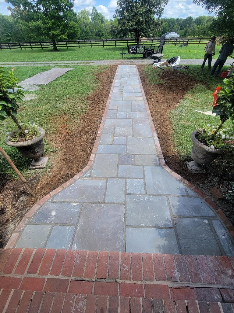Completed natural stone walkway installation