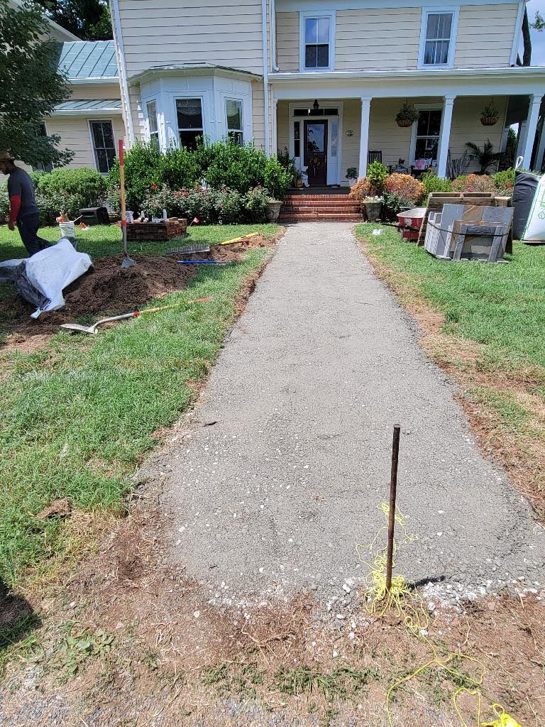 Stone walkway installation in progress