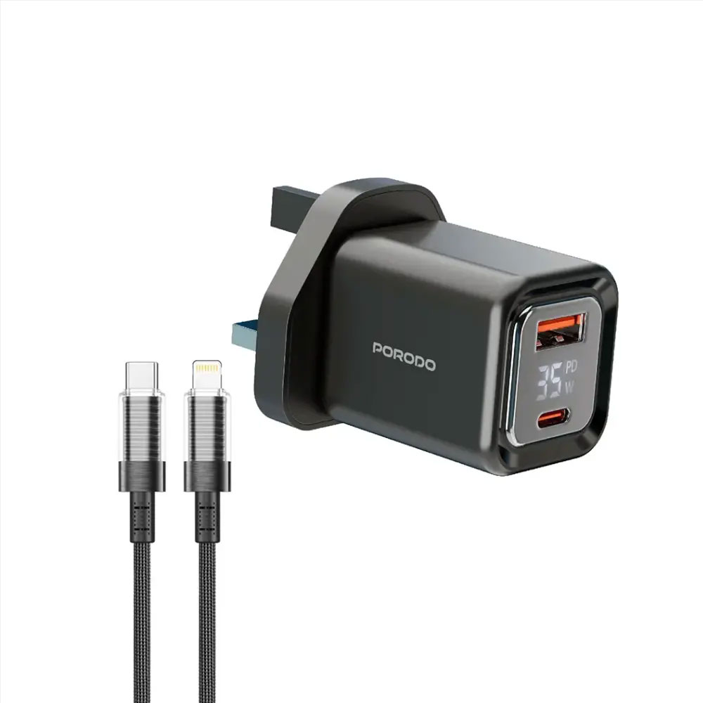 PORODO SUPER FAST CHARGER 35w WITH USB-C TO USB-L CABLE 