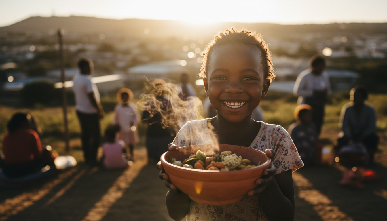 Child receiving a warm meal at Nsambuka Foundation