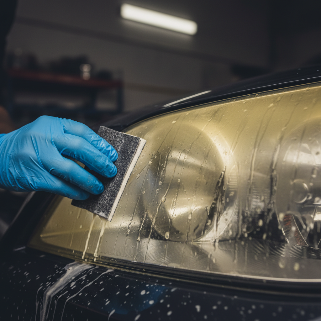 Headlight wet sanding