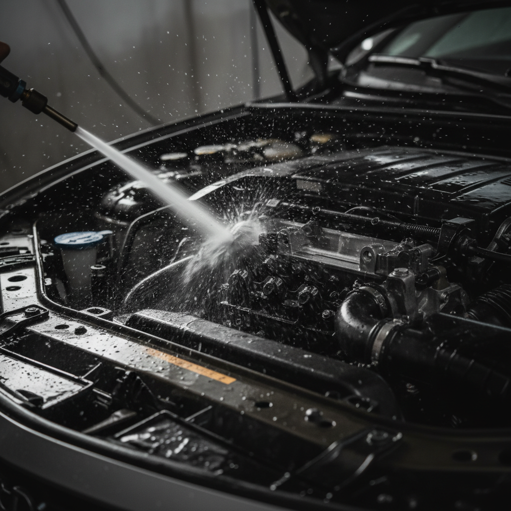Careful rinse of engine bay