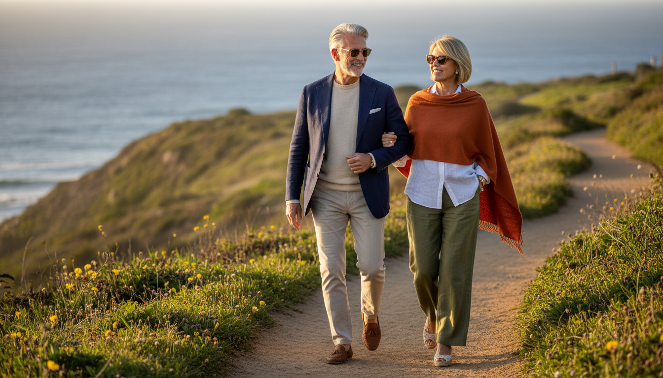 Active healthy adults on coastal trail