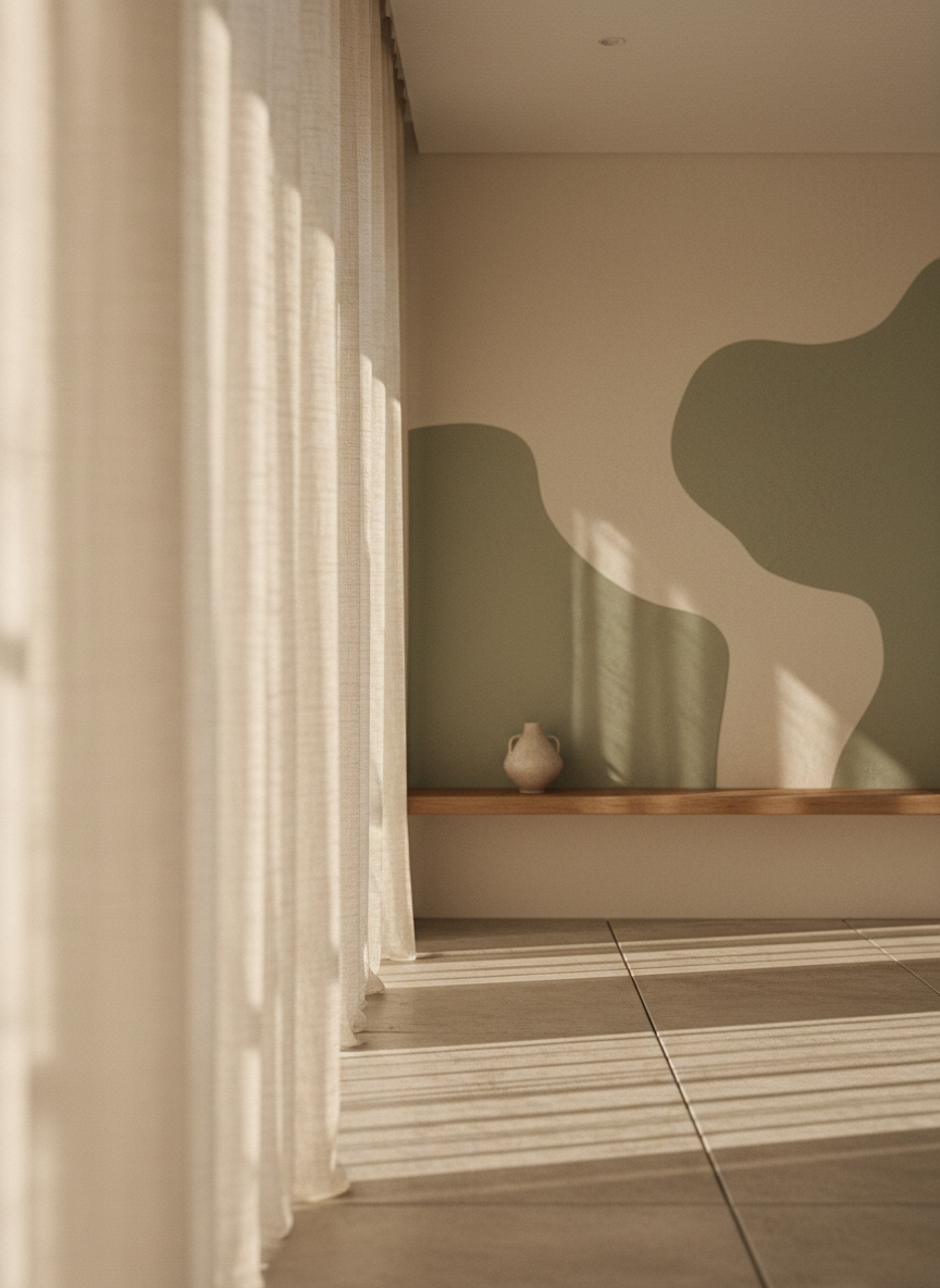 Warm light filtering through curtains
