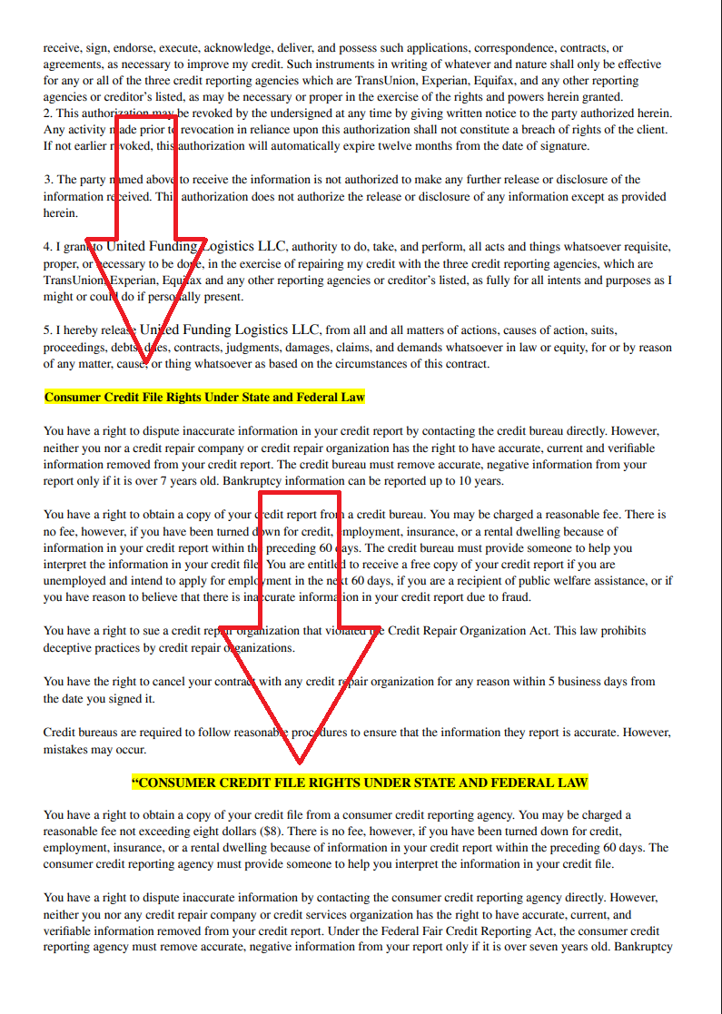 UFL Credit Repair Service Agreement page 2 Consumer Credit File Rights