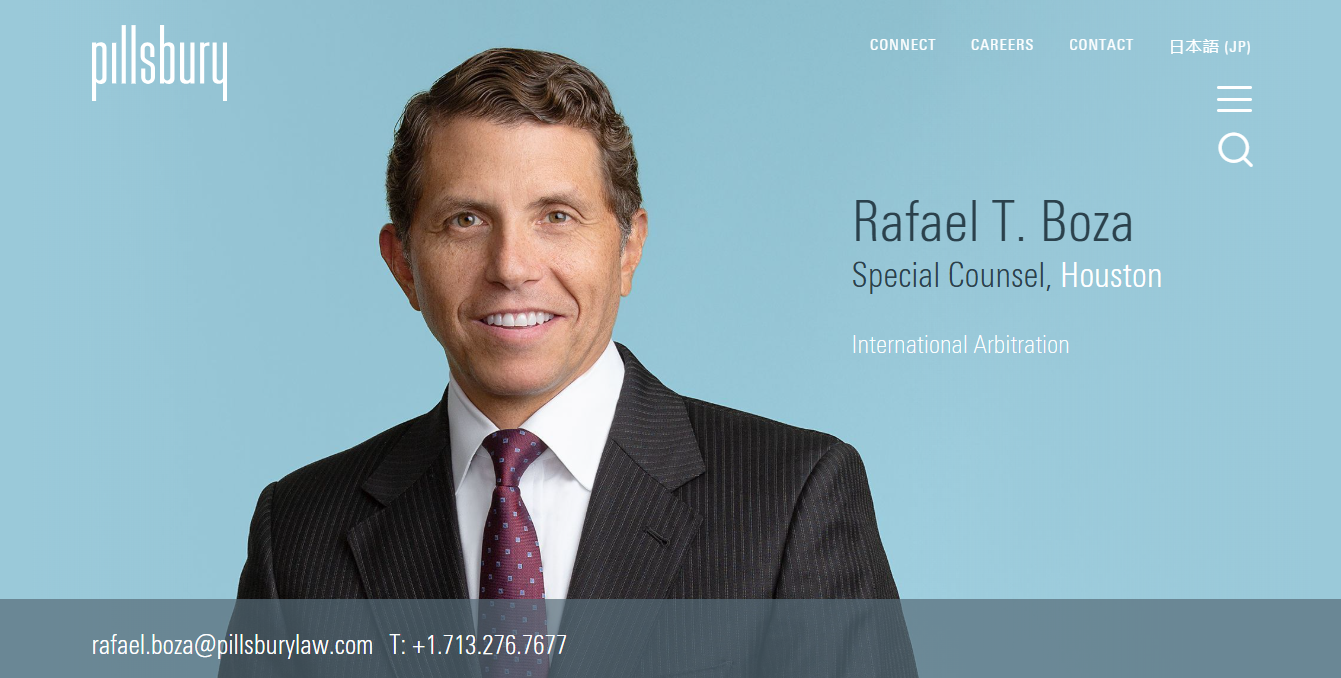 Rafael T. Boza, Special Counsel, Pillsbury (Houston) — the attorney who personally questioned Wilson at the May 21, 2026 UPLC hearing