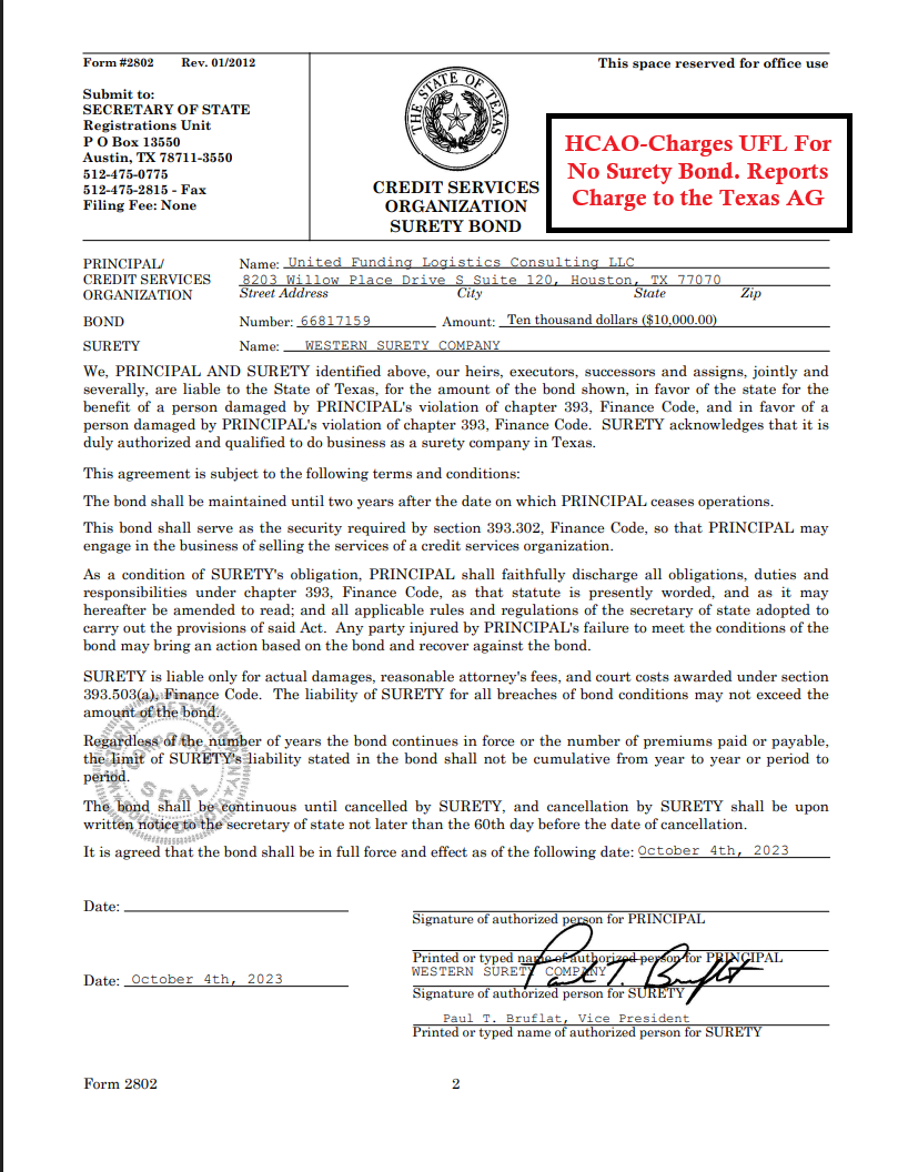 Credit Services Organization Surety Bond #66817159