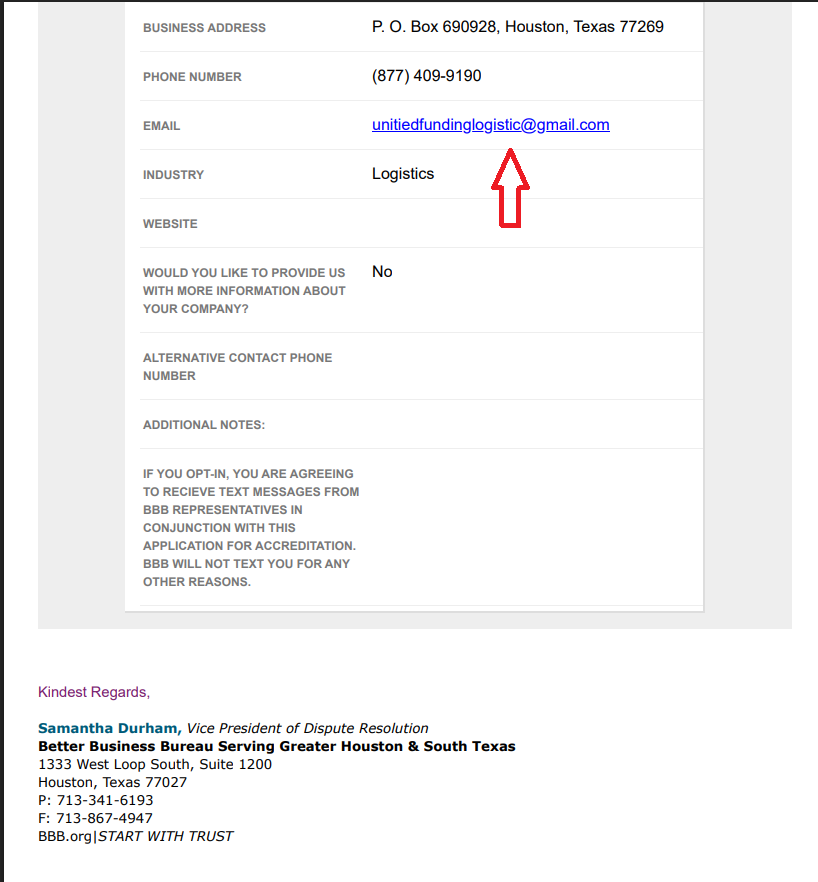 BBB business profile data submitted fraudulently