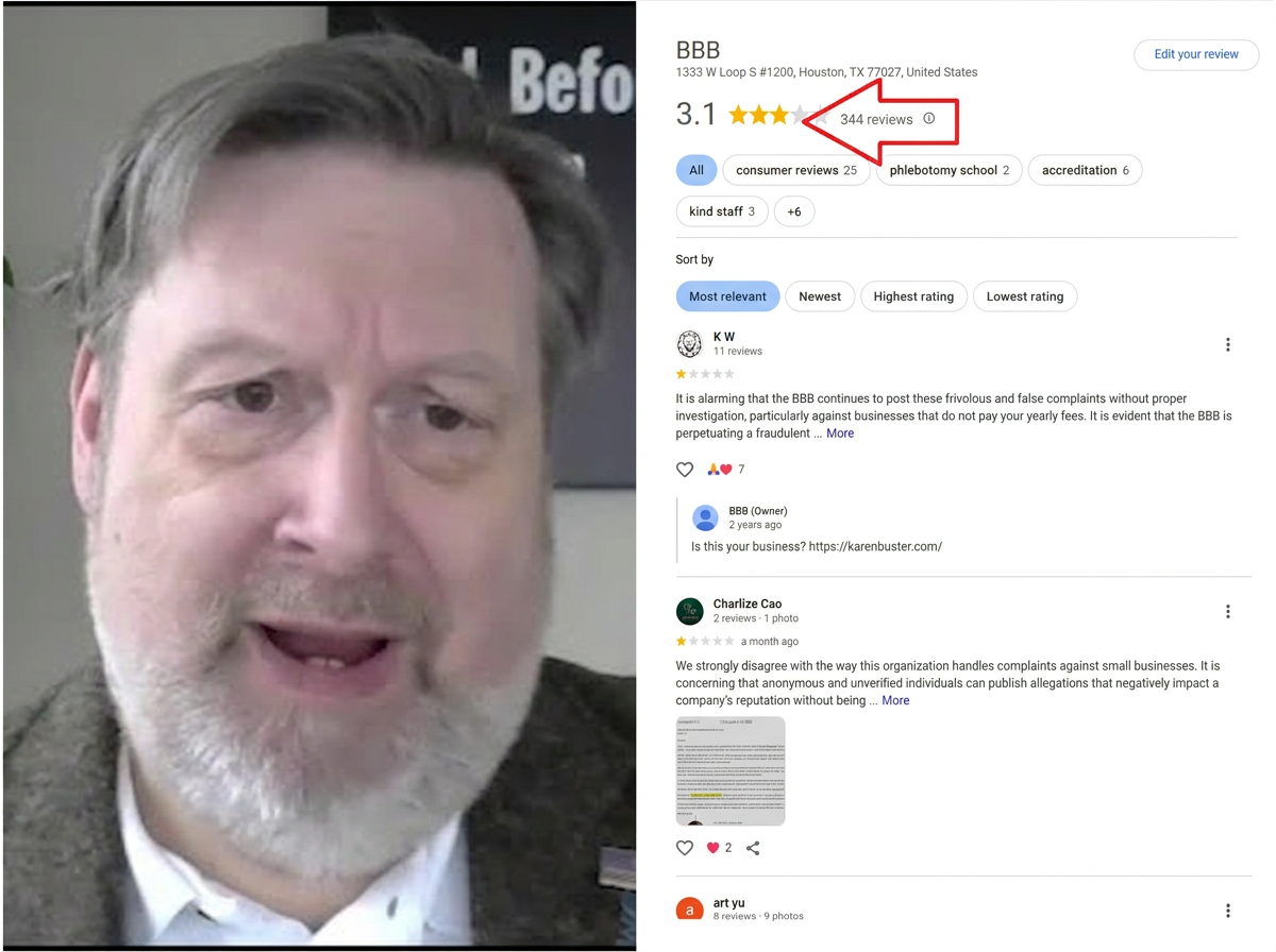 BBB — 3.1 Google rating with 344 reviews while grading other businesses