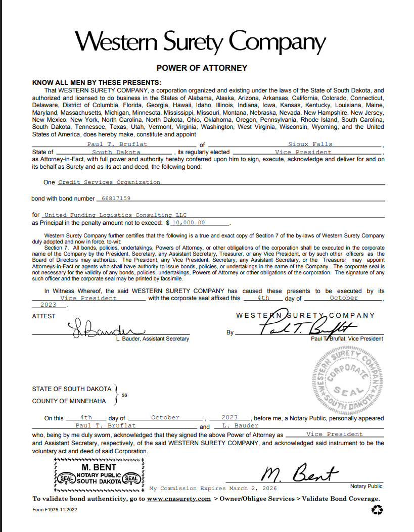 Western Surety Company Power of Attorney for bond 66817159