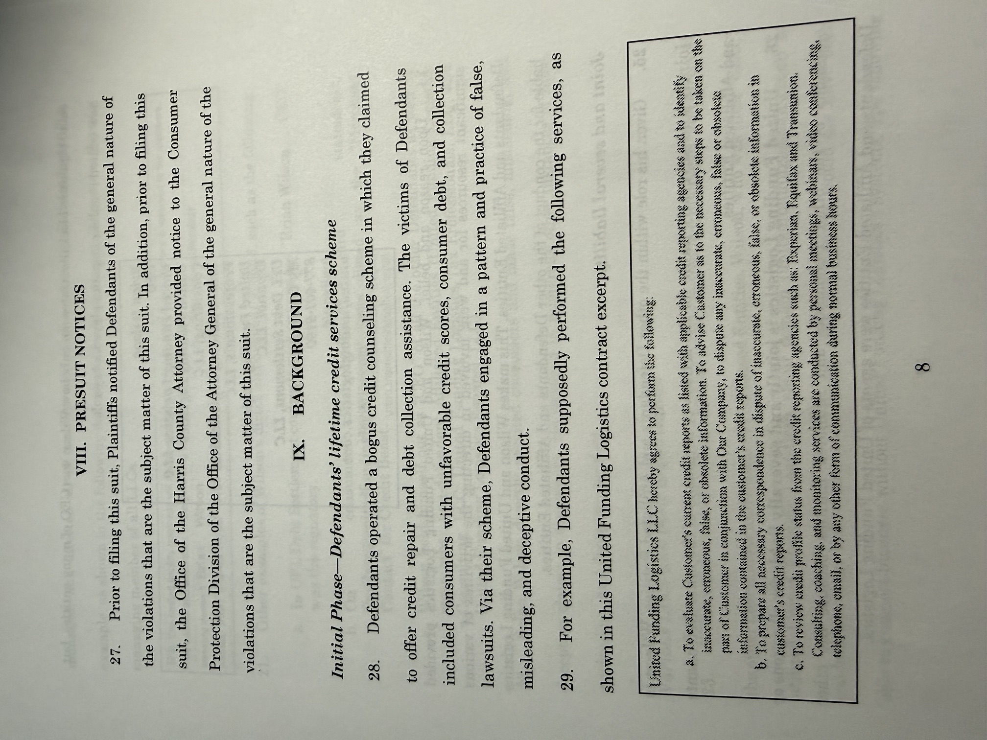 HCAO Petition page 8 — Section VIII Presuit Notices paragraph 27 notice to the Texas Attorney General Consumer Protection Division