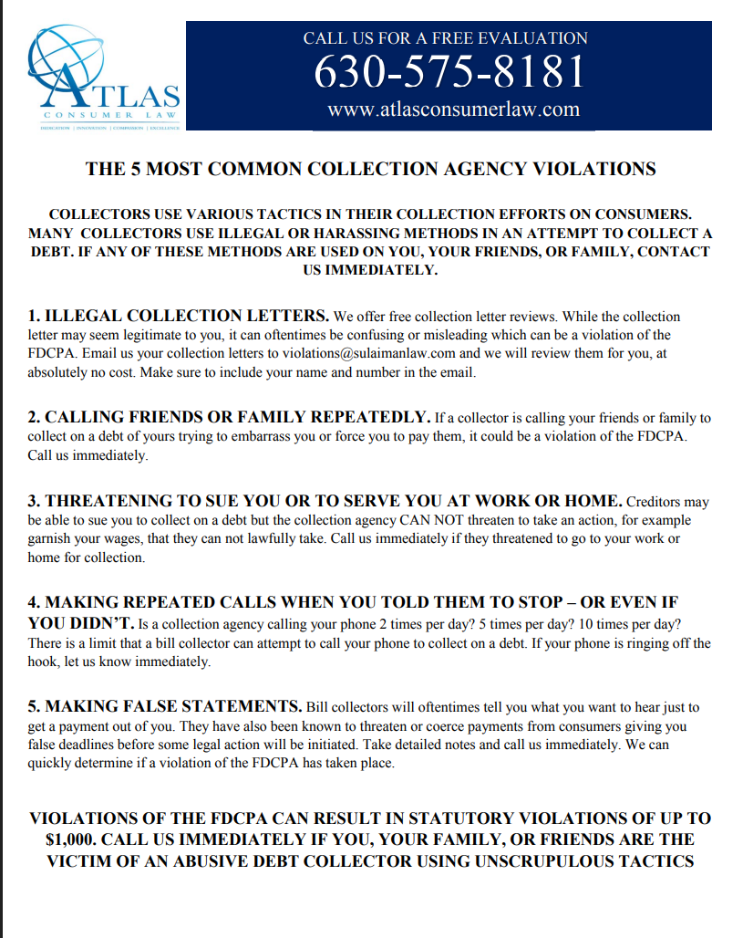 Atlas Consumer Law — 5 most common collection agency violations (FDCPA)