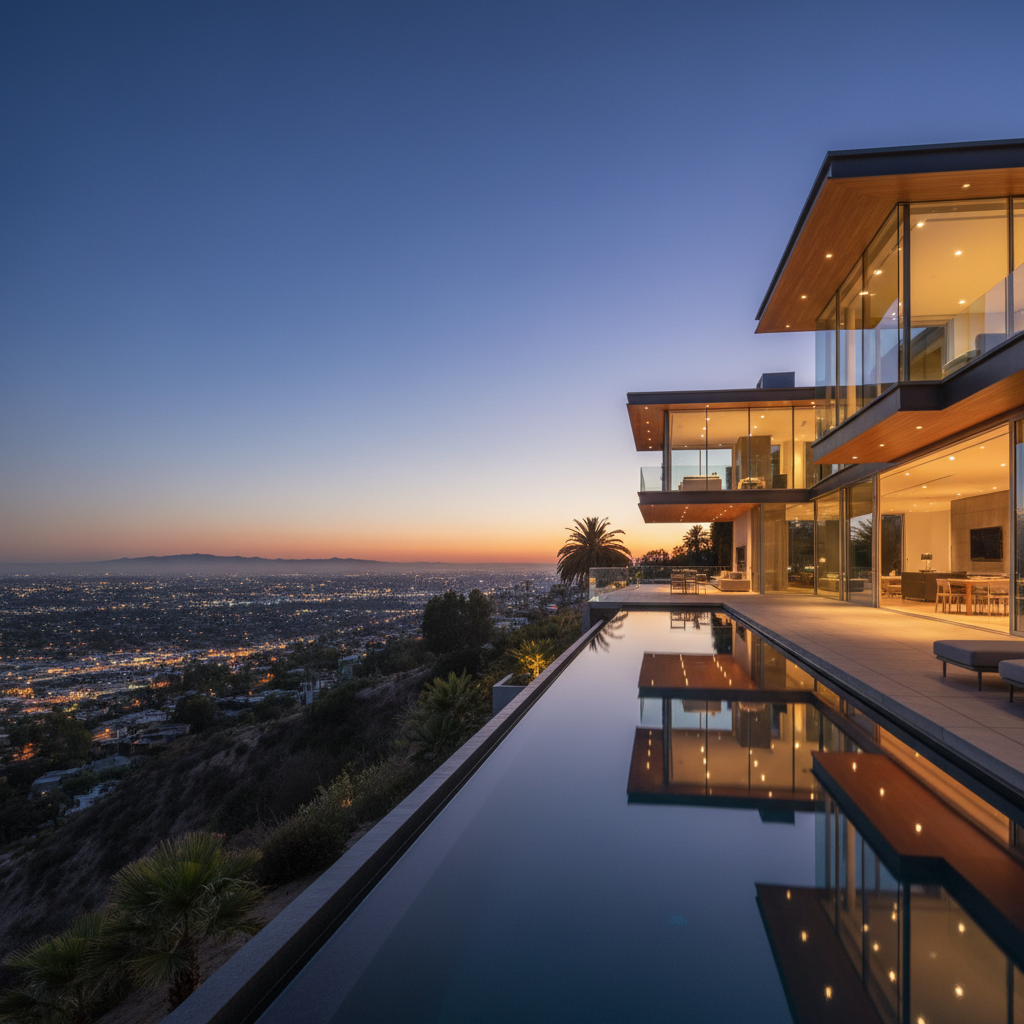 Modern California luxury home at twilight