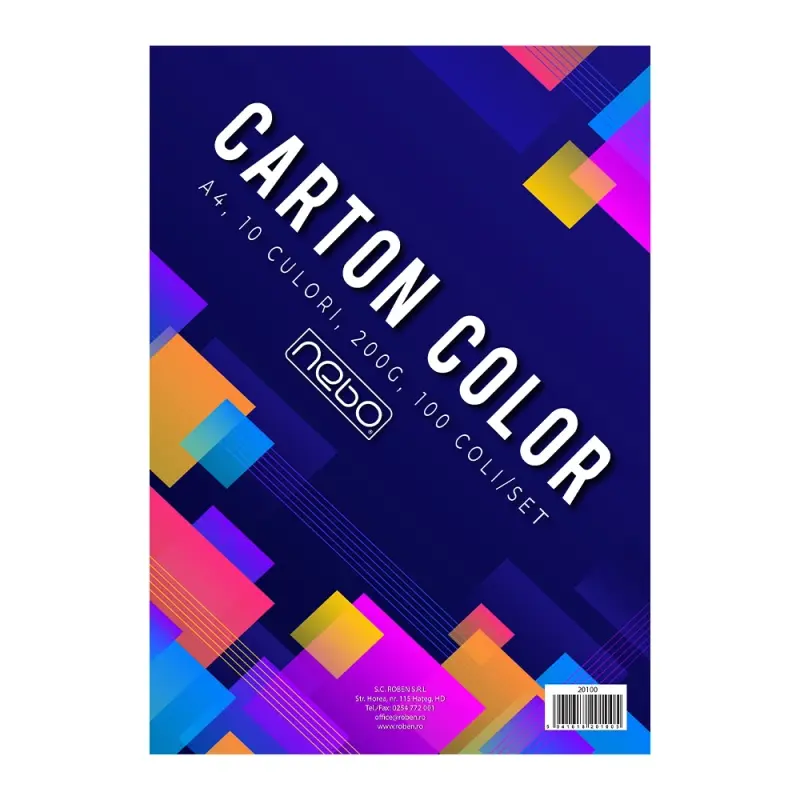Carton color A4, 200g, 10 culori, 100 coli/set