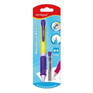 Creion mecanic Keyroad, 0.7mm, grip ergonomic, corp plastic diverse culori, blister (+1 set mine)