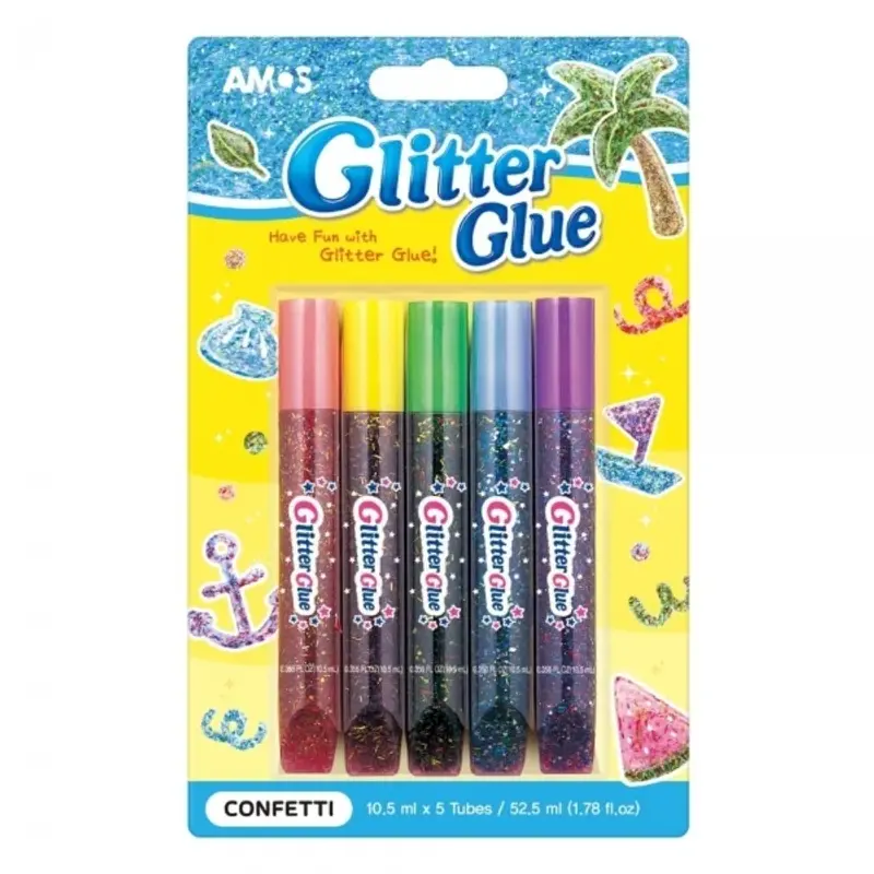 Lipici lichid cu sclipici, confeti, set 5 buc, Amos