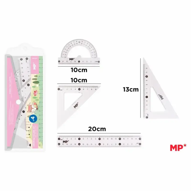 Set geometrie Main Paper, 4 piese, Roz