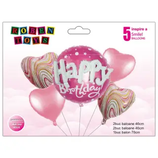 Set Baloane folie aluminiu "Happy Birthday" Roz