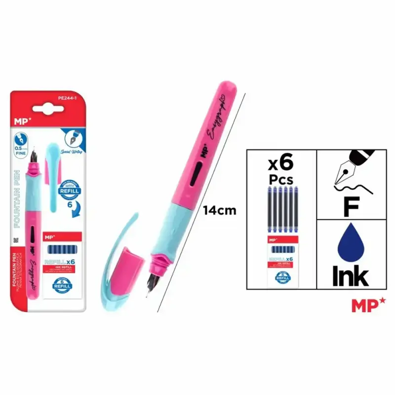 Set Main Paper, Stilou cu varf Fine Line 0.5 PE244, 6 rezerve cerneala, blister