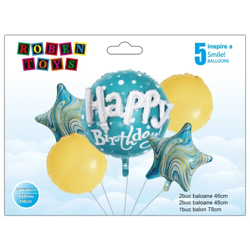 Set Baloane folie aluminiu "Happy Birthday" Albastru