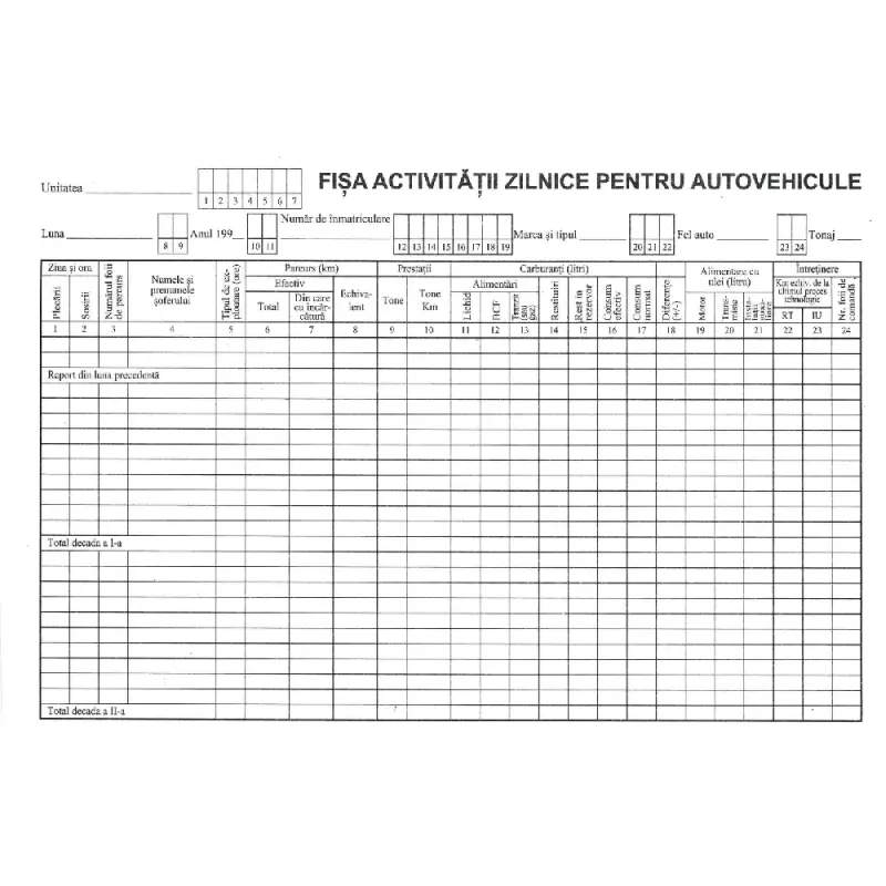 Fisa activitatii zilnice pt. autovehicule A4 orizontal set/100 ( Dany Cris )