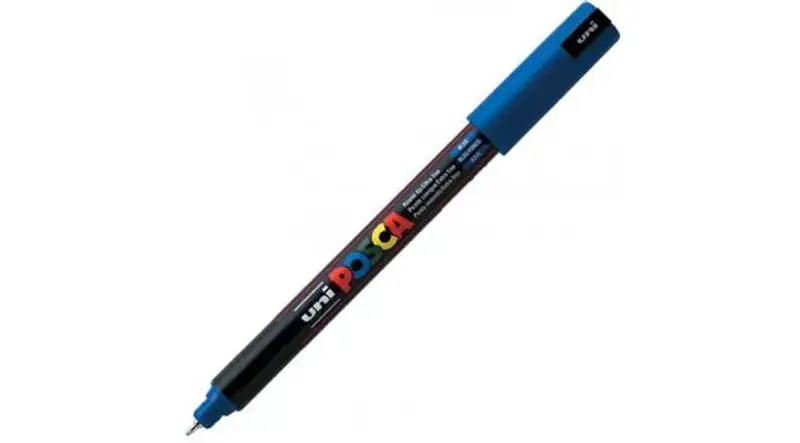 Marker UNI Posca, 0.7 mm, varf fin metalic, Albastru Metalizat