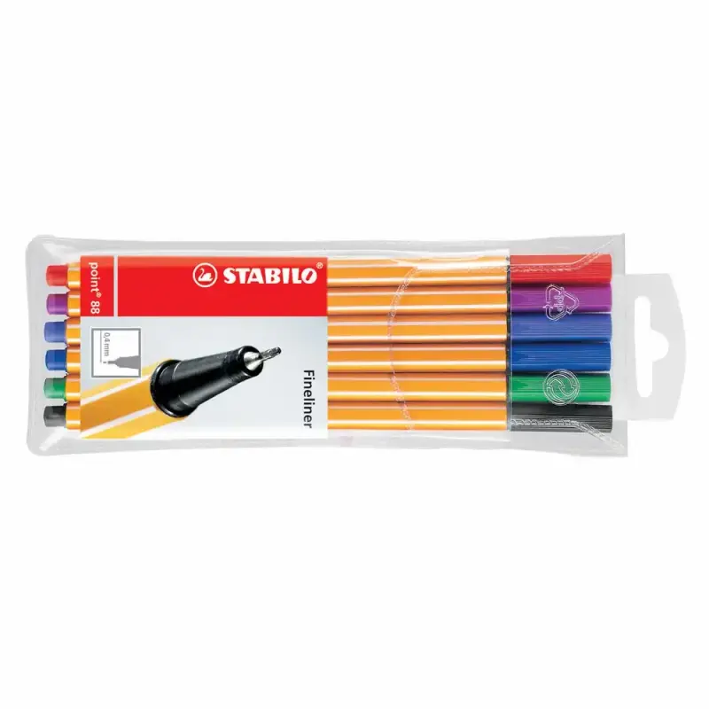 Liner Stabilo Point 88, varf fetru, 0.4 mm, 6 culori/set