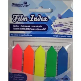 Notes adeziv index Office Cover, 125 coli, 12x44mm, PVC, 5 culori neon, varf sageata
