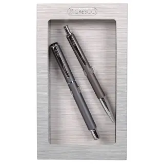 Set cadou stilou + pix Cresco Winner 880059, corp metalic gri pastel clips argintiu