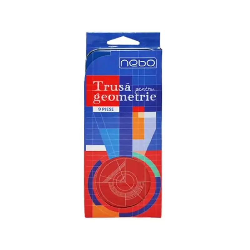 Trusa geometrie cutie metal 9 piese - NEBO