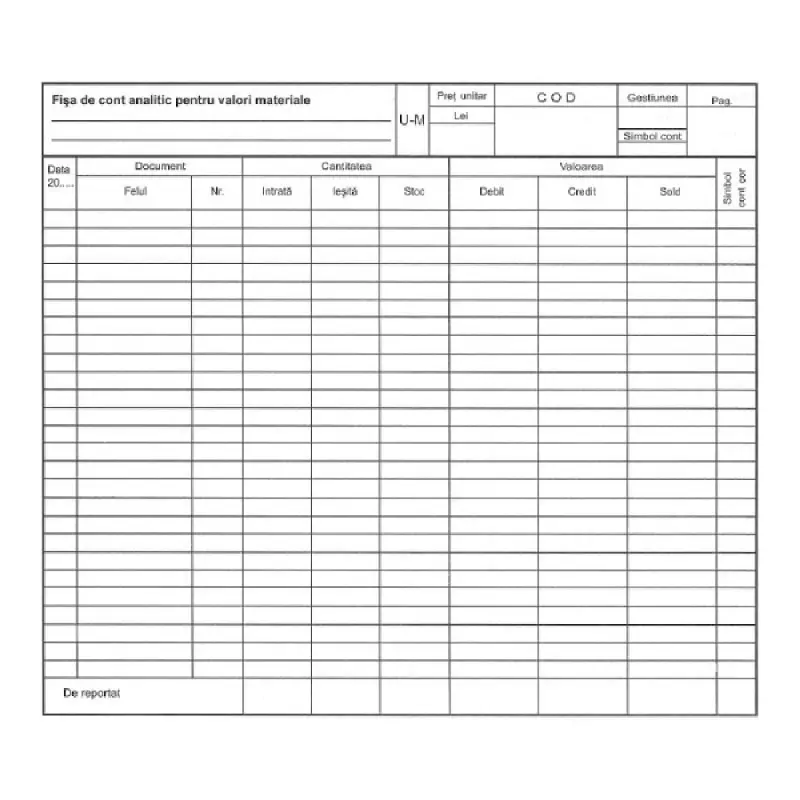 Fisa cont analitic pentru valori materiale set/100 ( Dany Cris )