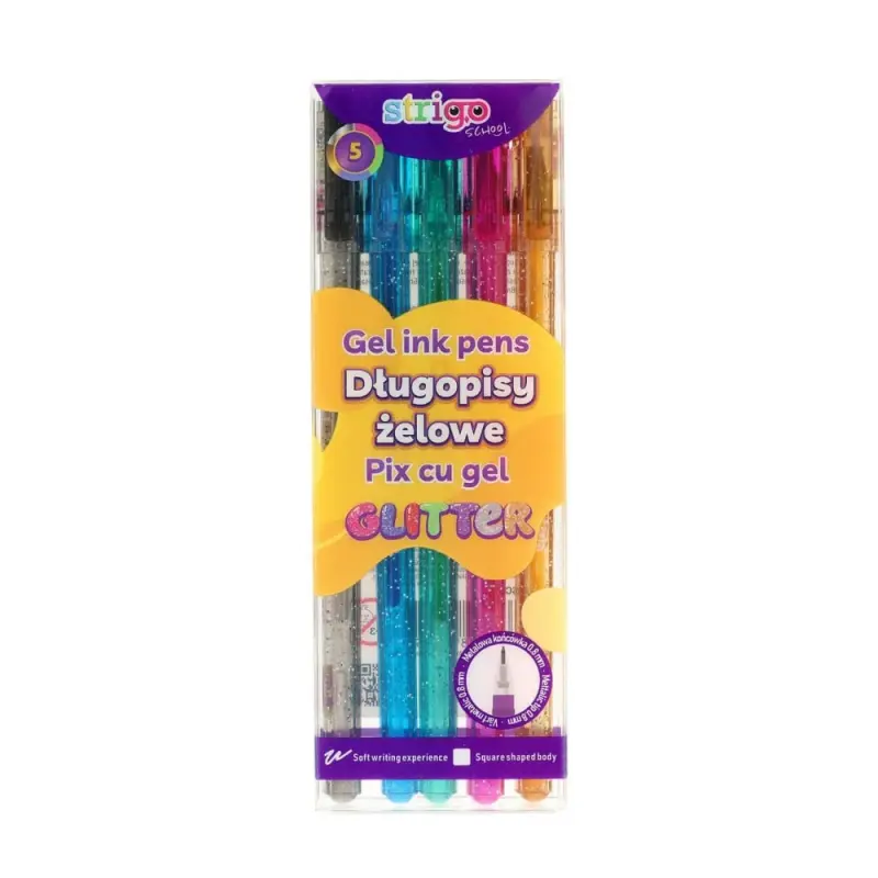 Set 5 buc Pix cu gel Strigo Glitter - 0.8mm