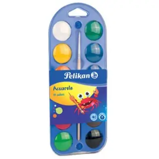 Acuarele 2 in 1 tip pastila, set 12 cu pensula si paleta pictura PELIKAN