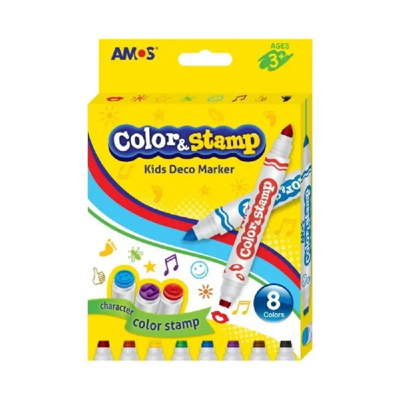 Carioca 8 culori Amos Color&Stamp, 2 capete