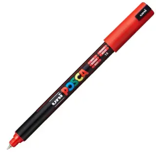 Marker UNI Posca, 0.7 mm, varf fin metalic, Rosu Metalizat