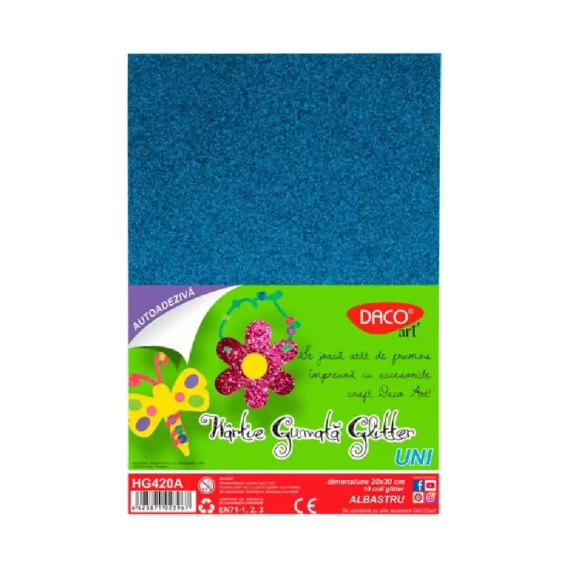 Hartie Gumata Autoadeziva Glitter 20X30CM, 10 coli, Daco (HG420A)