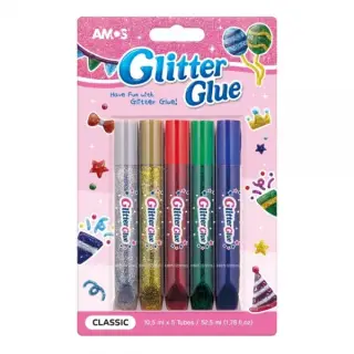 Lipici lichid cu sclipici, clasic, set 5 buc, Amos