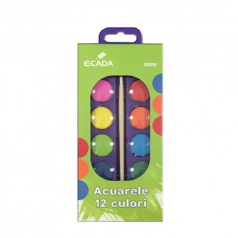 Acuarele 12 culori cu pensula Ecada