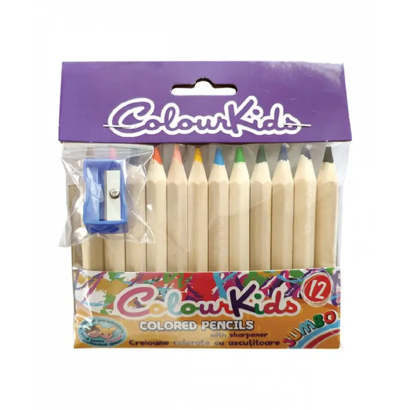 Set 12 Creioane Color mici Jumbo Prescolari cu ascutitoare