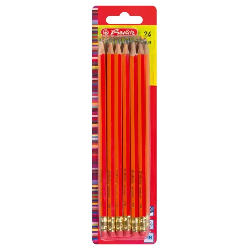 Creion grafit cu radiera HB Rosu set 24