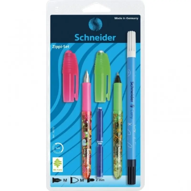 Set Stilou + Roller + Corector Schneider Zippi, penita iridium M, alimentare rezerve, blister (+2 rezerve)