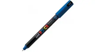 Marker UNI Posca, 0.7 mm, varf fin metalic, Albastru Metalizat