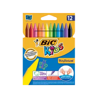 Creioane cerate Bic Kids Plastidecor, 12 culori, blister carton