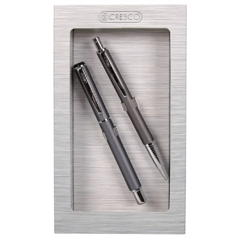 Set cadou stilou + pix Cresco Winner 880059, corp metalic gri pastel clips argintiu