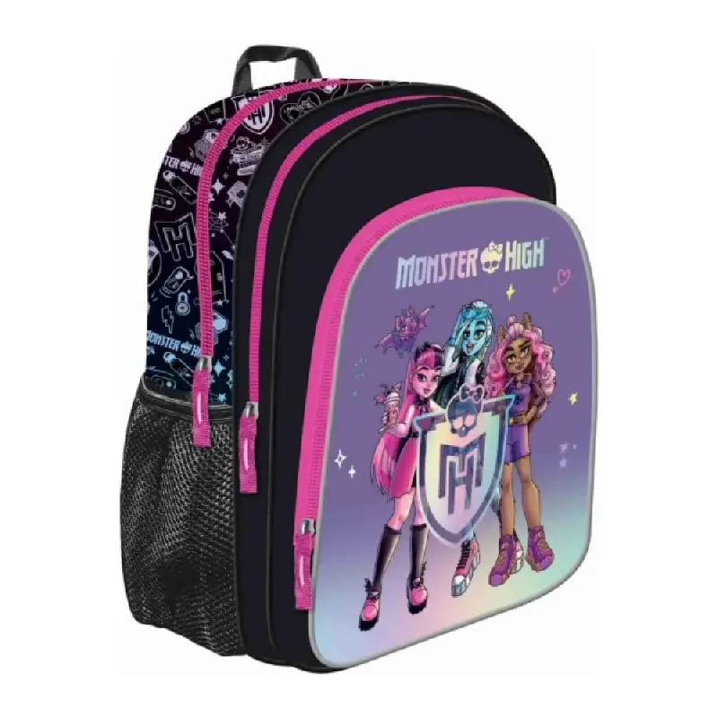 Ghiozdan St.Majewski Monster High, 38cm, 3 compartimente, negru cu mov