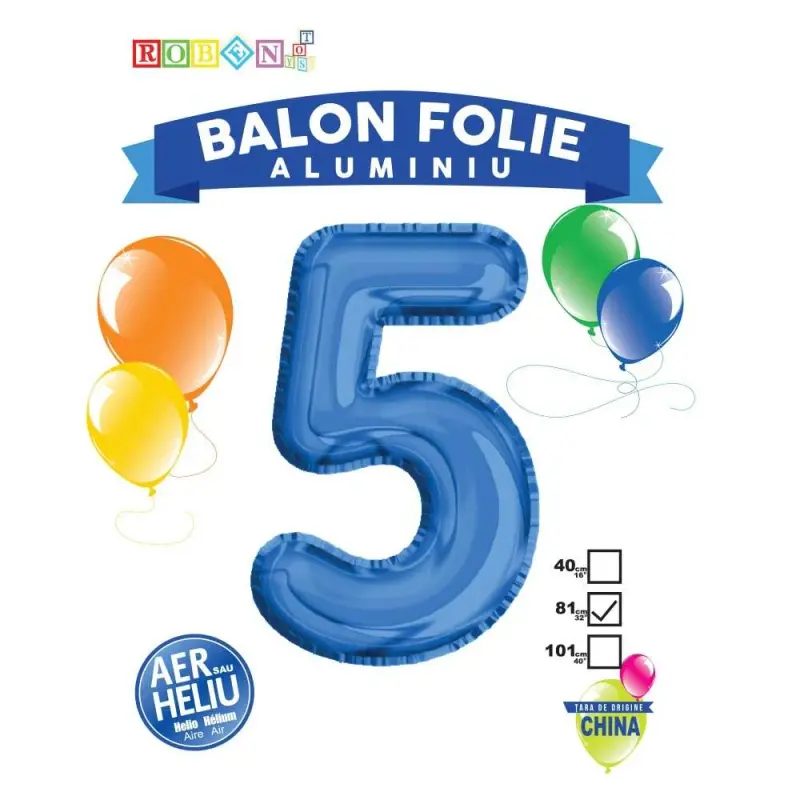 Balon, Folie Aluminiu, Albastru, Cifra 5, 81 Cm