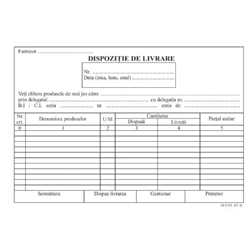 Dispozitie de livrare A5