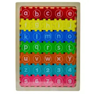 Puzzle din lemn, Litere/Cifre, 22,5x30 cm
