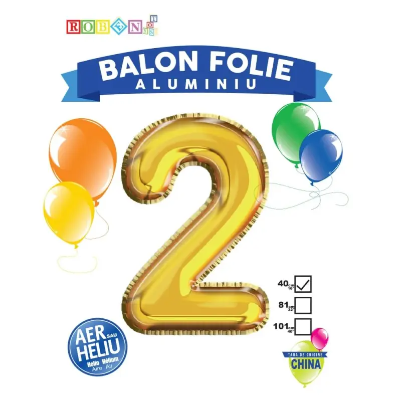 Balon, folie aluminiu, auriu, cifra 2, 40 cm